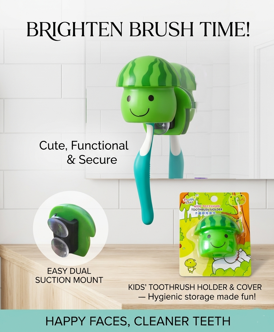2 Pcs Green Mushroom Toothbrush Holder - Easy Lock/Unlock