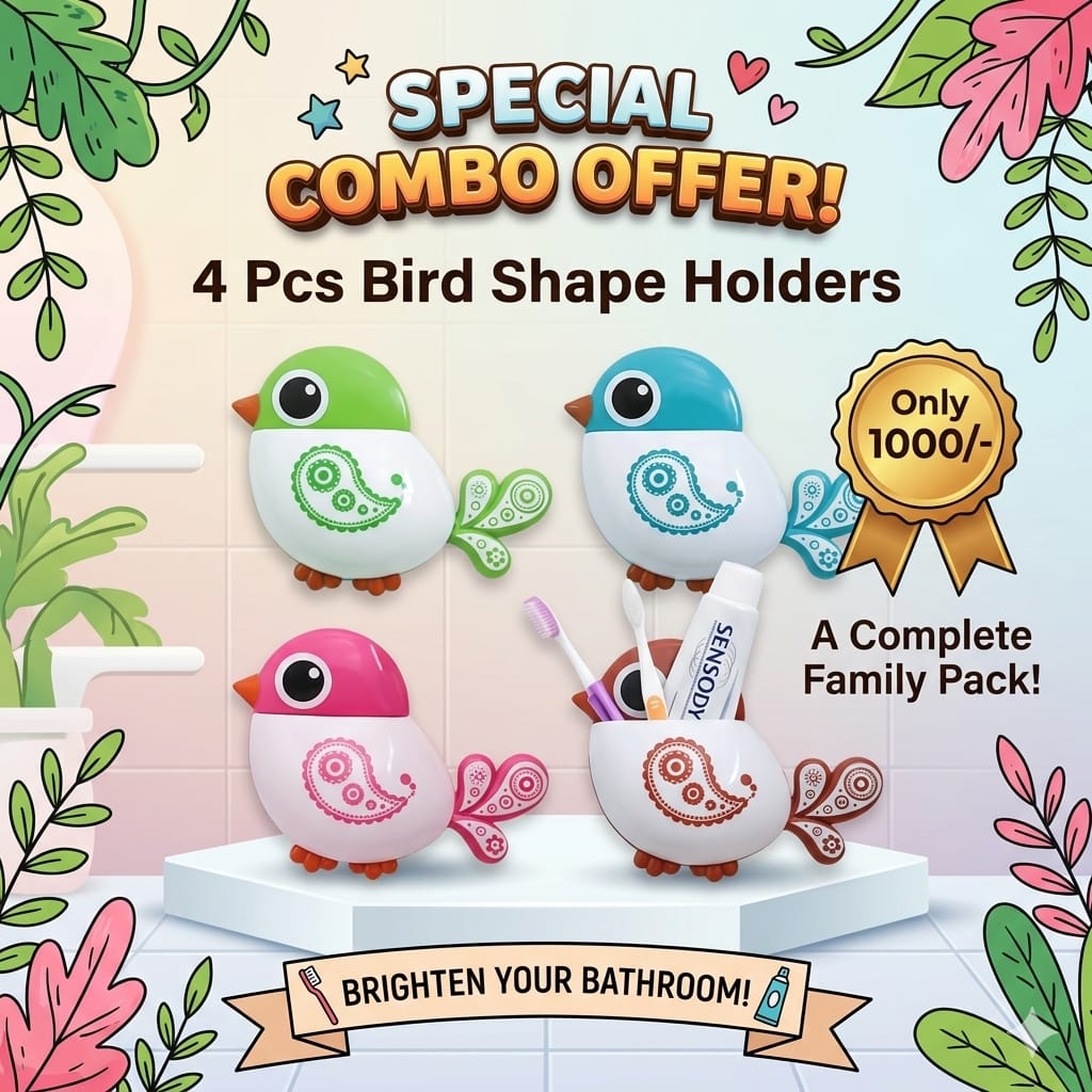 4 Pcs Combo set 005- Bird Shape Toothbrush Holder